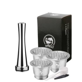 Model: 3Square and powder hammer - Stainless Steel Reusable Nespresso Refillable Coffee Capsule Pod Filter