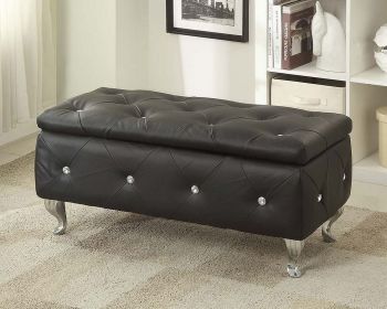 Black Tufted Hard Woodstorage Bench