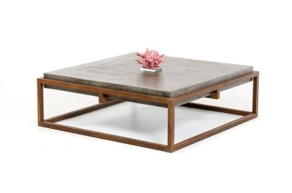 15" Concrete And Metal Coffee Table