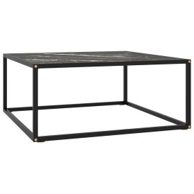 vidaXL Coffee Table Black with Black Marble Glass 31.5"x31.5"x13.8"