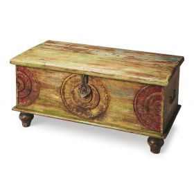 Mesa Carved Wooden Trunk Coffee Table
