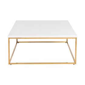 35" Gold And White Manufactured Wood And Metal Square Coffee Table