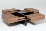 Modern Walnut and Black Square Coffee Table with Storage