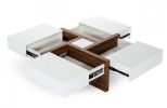 Modern White and Walnut Square Coffee Table with Storage