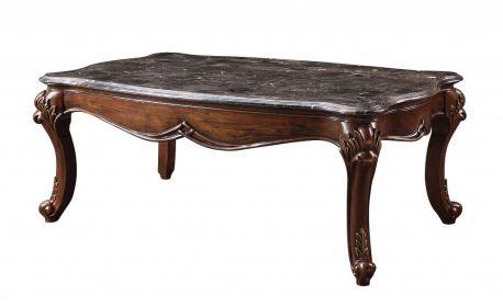 52" Marble And Cherry Faux Marble Rectangular Coffee Table