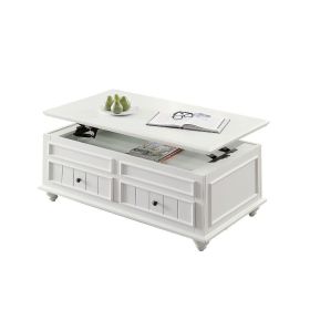 48" White Washed Melamine Veneer And Solid Wood Rectangular Lift Top Coffee Table With Two Drawers