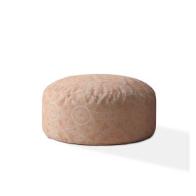 24" Orange Cotton Round Floral Pouf Ottoman