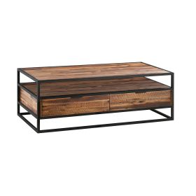 50" Brown And Black Solid Wood Rectangular Coffee Table With Shelf