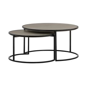 Set Of Two 32" Medium Gray And Black Concrete Round Nested Coffee Tables