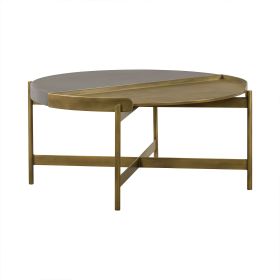 32" Grey And Brass Concrete Round Coffee Table