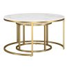 Set Of Two 35" Gold And White Faux Marble Round Nested Coffee Tables