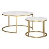 Set Of Two 35" Gold And White Faux Marble Round Nested Coffee Tables