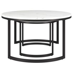 Set Of Two 36" Black And White Faux Marble Round Nested Coffee Tables