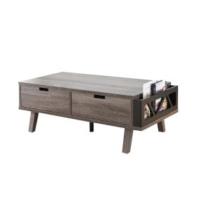 47" Gray Rectangular Coffee Table With Two Drawers And Shelf