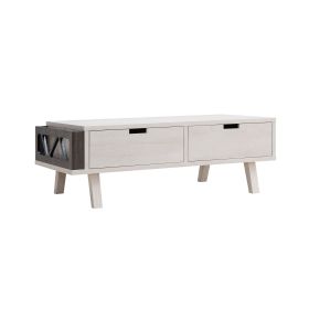 47" Gray Rectangular Distressed Coffee Table With Two Drawers And Shelf