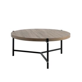 37" Sandy Brown And Black Round Coffee Table