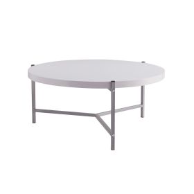37" White And Silver Round Coffee Table