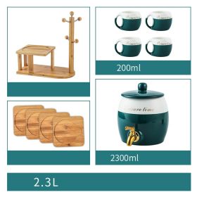 Color: Green and white - Cold Kettle With Faucet Set, Household Teapot Drinking Cup, Ceramic Juice Jug Heat-Resistant High Temperature