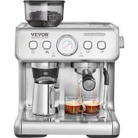 VEVOR Espresso Machine with Grinder, 15 Bar Semi-Automatic Espresso Coffee Maker with Milk Frother Steam Wand, Removable Water Tank & Pressure Gauge f