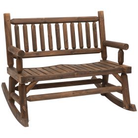 Outsunny 2-Person Wood Rocking Chair with Log Design, Heavy Duty Loveseat with Wide Curved Seats for Patio, Backyard, Garden, Walnut