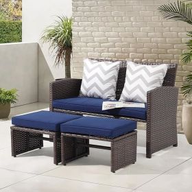 OC Orange-Casual Outdoor Loveseat 3 Piece Patio Furniture Set Outdoor Conversation Set All-Weather Wicker Love Seat