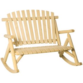 Double Wooden Porch Rocking Bench, Adirondack Porch Rocker Chair, Heavy Duty Loveseat for 2 Persons with High Rise Slatted Seat & Backrest, Smooth Arm