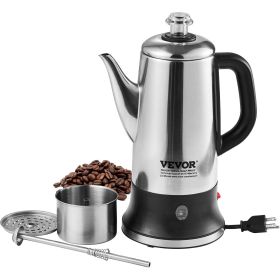 VEVOR 12-Cup Electric Percolator Coffee Pot, 304 Stainless Steel Coffee Percolator with Keep Warm Function & Heat-Resistant Handle, Classic Coffee Mak