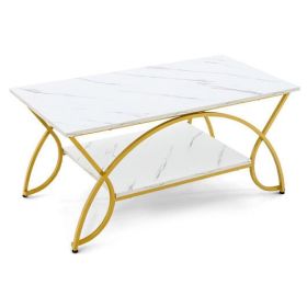 2-Tier Coffee Table Gold Rectangle for Living Room-Golden - Color: Golden