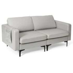 Modern Loveseat Sofa Couch with Side Storage Pocket-Light Gray - Color: Light Gray