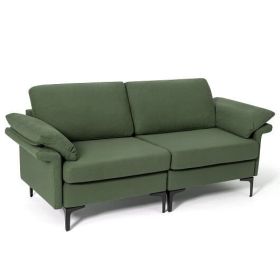 Modern Fabric Loveseat Sofa for with Metal Legs and Armrest Pillows-Army Green - Color: Army Green