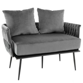 Modern Loveseat Sofa Upholstered Dutch Velvet Sofa Couch-Gray - Color: Gray