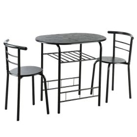 3 pcs Home Kitchen Bistro Pub Dining Table 2 Chairs Set-Black - Color: Black