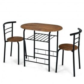 3-Piece Space-Saving Bistro Set for Kitchen and Apartment-Coffee - Color: Brown