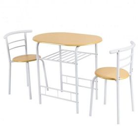 3 pcs Home Kitchen Bistro Pub Dining Table 2 Chairs Set-Tan - Color: Tan