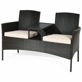 Modern Patio Conversation Set with Built-in Coffee Table and Cushions-Beige - Color: Beige