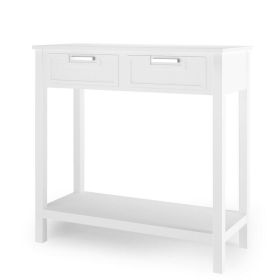 Narrow Console Table with Drawers and Open Storage Shelf-White - Color: White