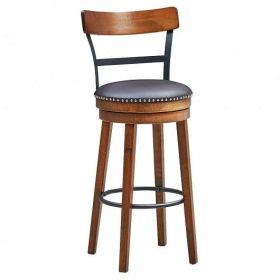 30.5 Inch 360-Degree Swivel Stools with Leather Padded Seat - Color: Brown - Size: 30.5 inches