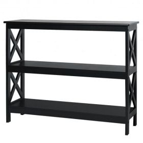 3-Tier Console X-Design Sofa Side Accent Table-Black - Color: Black