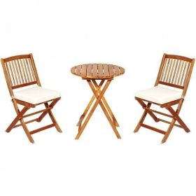 3 Pieces Patio Folding Bistro Set with Padded Cushion and Round Coffee Table-White - Color: White