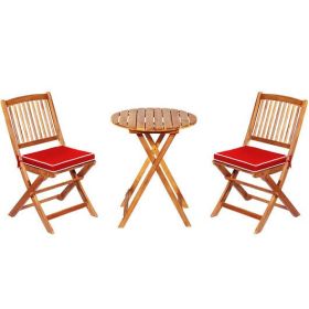3 Pieces Patio Folding Bistro Set with Padded Cushion and Round Coffee Table-Red - Color: Red