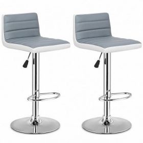 Set of 2 Adjustable Heights Barstool with PU Leather - Color: Gray