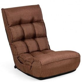 4-Position Adjustable Floor Chair Folding Lazy Sofa-Coffee - Color: Coffee