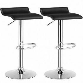 Set of 2 Adjustable PU Leather Backless Bar Stools-Black - Color: Black