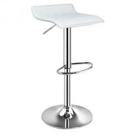 Set of 2 Adjustable PU Leather Backless Bar Stools-White - Color: White