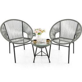 3 Pieces Patio Acapulco Furniture Bistro Set with Glass Table-Gray - Color: Gray
