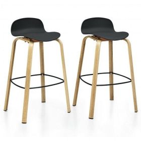 Set of 2 Modern Barstools Pub Chairs with Low Back and Metal Legs-Black - Color: Black
