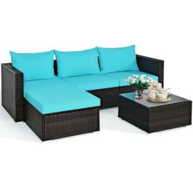 5 Pieces Patio Rattan Furniture Set with Coffee Table-Turquoise - Color: Turquoise
