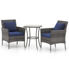 3 Pieces Patio Furniture Set with Cushioned Patio Chairs and Tempered Glass Coffee Table-Navy - Color: Navy