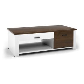 Modern Coffee Table with Front Back Drawers and Compartments for Living Room - Color: Brown & White