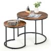 Set of 2 Modern Round Stacking Nesting Coffee Tables for Living Room-Rustic Brown - Color: Rustic Brown